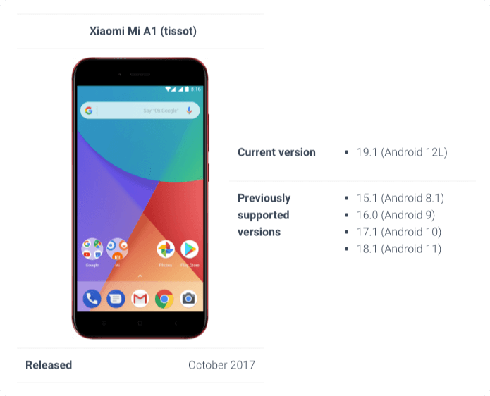 Xiaomi MiA1 Lineage OS 19.1